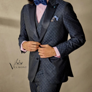Geometric Navy Jaquard 3pc Slim Fit Wedding Tuxedo