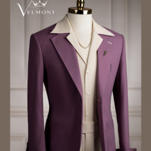 Vest tím sen linen bột cổ K hand flip 2 cúc